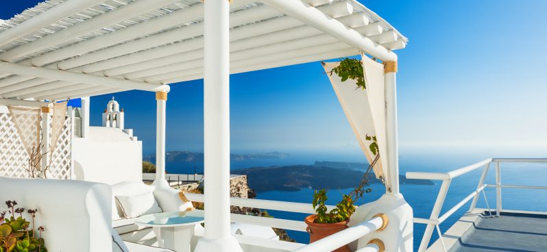 White,Architecture,On,Santorini,Island,,Greece.,Beautiful,Landscape,,Sea,View